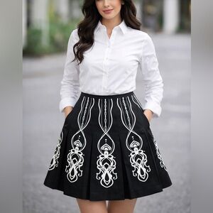 Skirt size 10 A-Line Worthington pleated career black white dressy classy